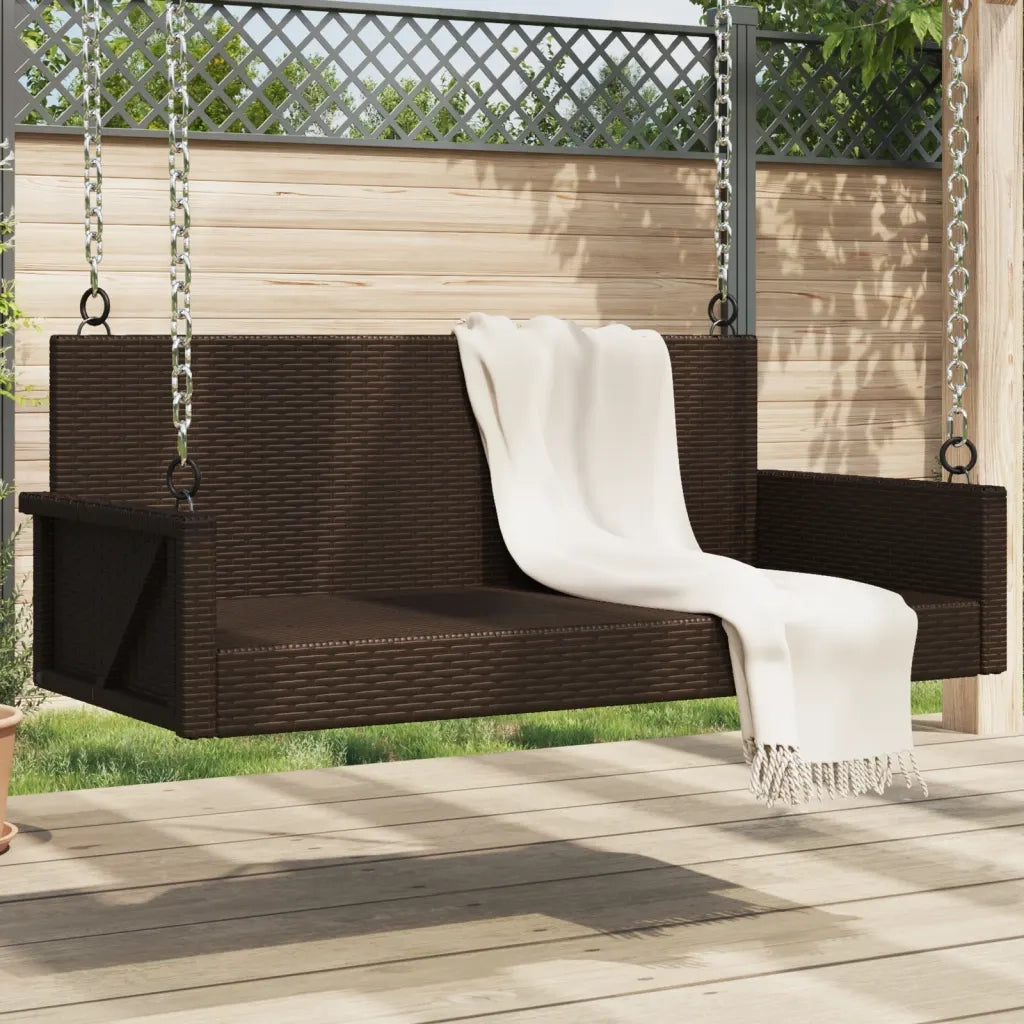 Panca da Giardino | Panchina a Dondolo Marrone 119x56x48 cm in Polyrattan