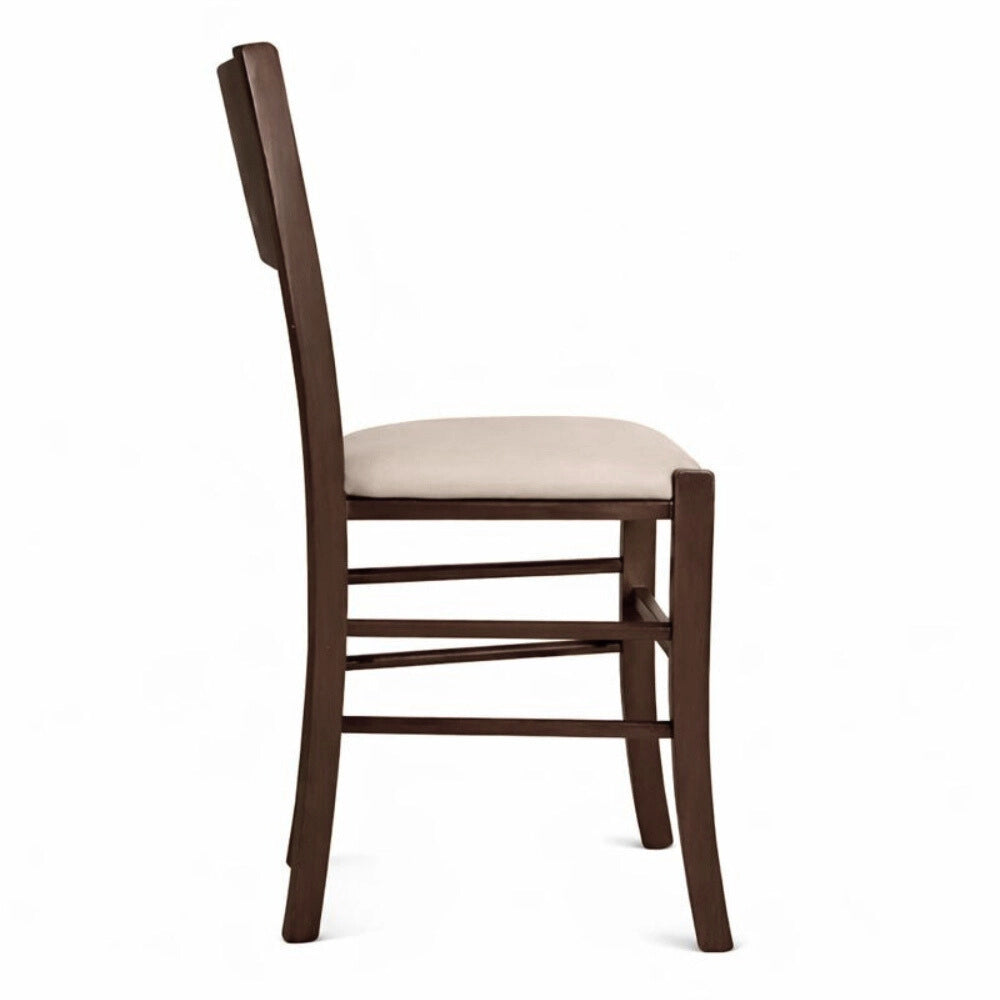 Sedia sala da pranzo Lucy in legno noce scuro con seduta imbottita beige