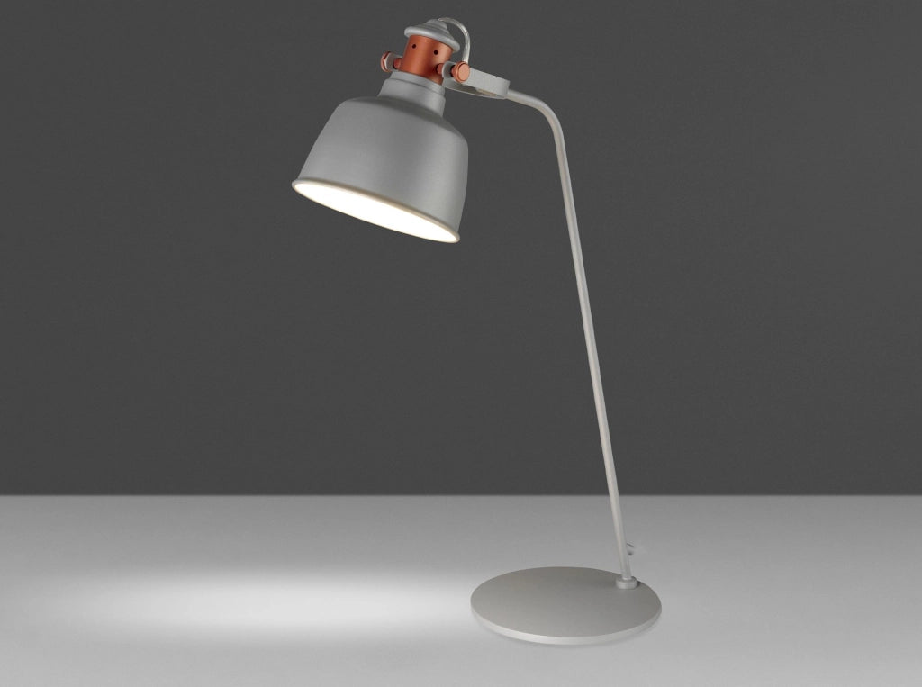 Lampada da tavolo in acciaio grigio e dettagli in bronzo