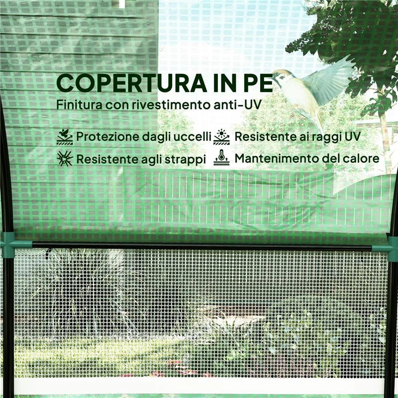 SERRA A TUNNEL PER ORTO 3X3X2 M IN ACCIAIO E PE ANTI UV CON PORTE AVVOLGIBILI E FINESTRE, VERDE