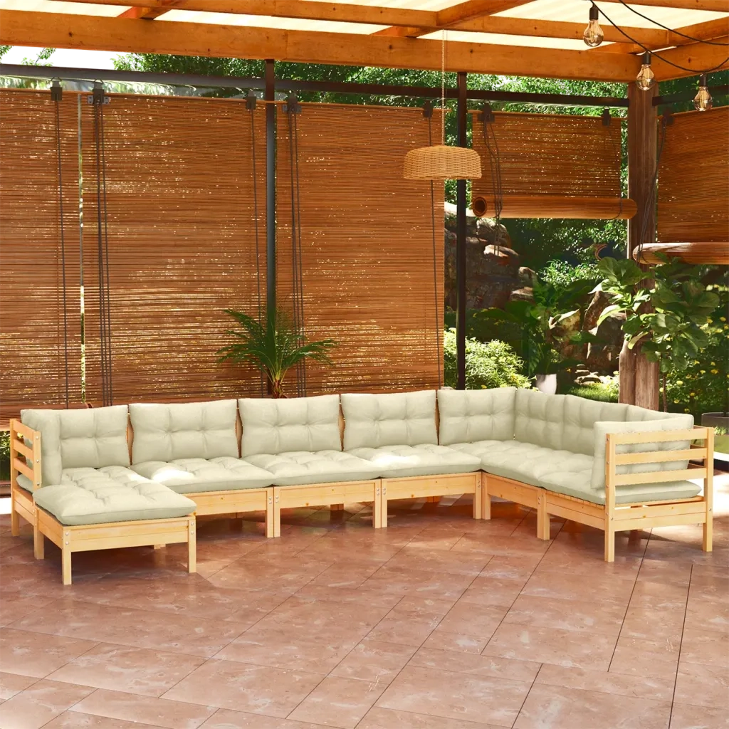 Set Divani da Giardino 8 pz con Cuscini Crema in Massello di Pino 3096659