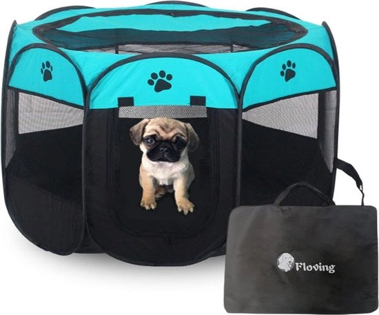 Recinzione Portatile Opaca per Animali da Compagnia, 8 Pannelli, Impermeabile, L (36"Dia x 23"H), Blu