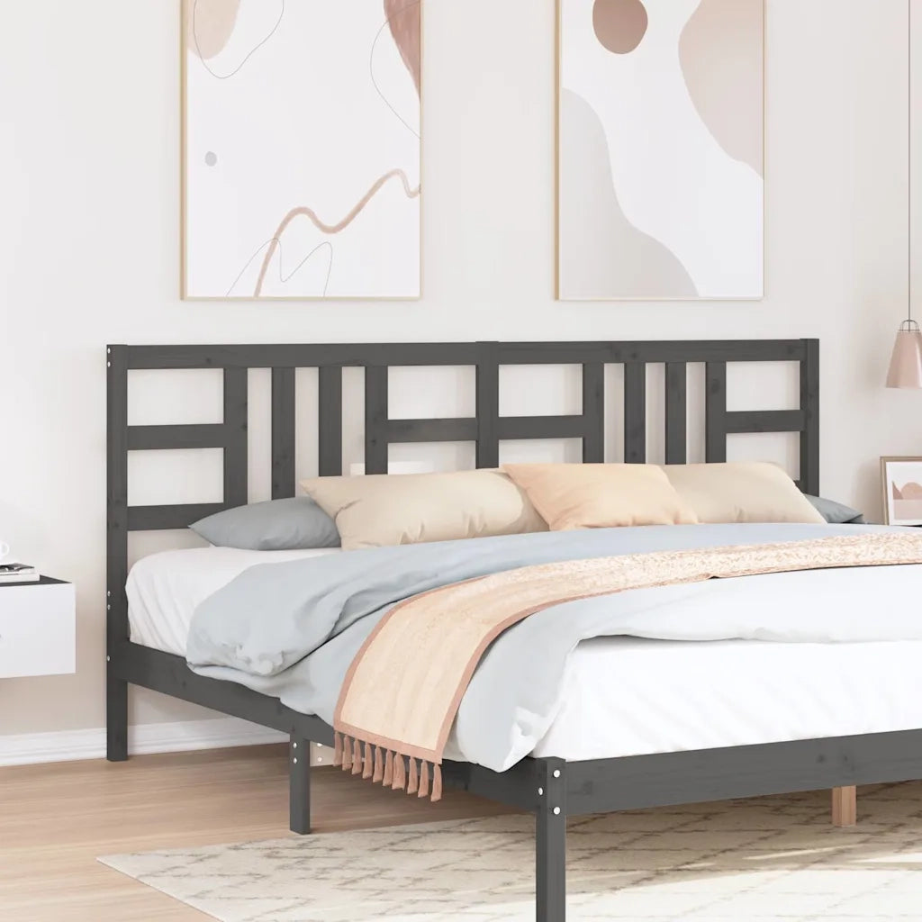 Testiera per Letto Grigia 206x4x100cm in Legno Massello di Pino 817862
