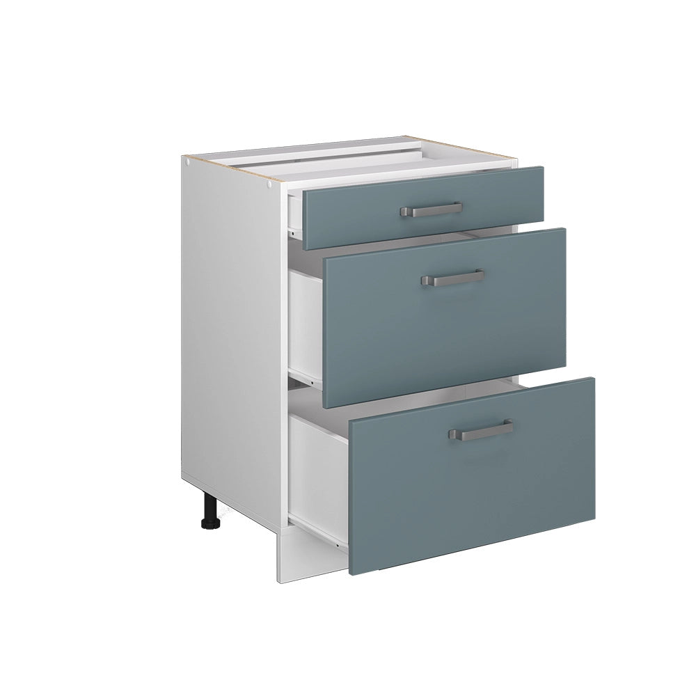 Mobiletto base per cucina R-Line Grigio-blu/Bianco 60 cm con cassetti, senza piano di lavoro Vicco