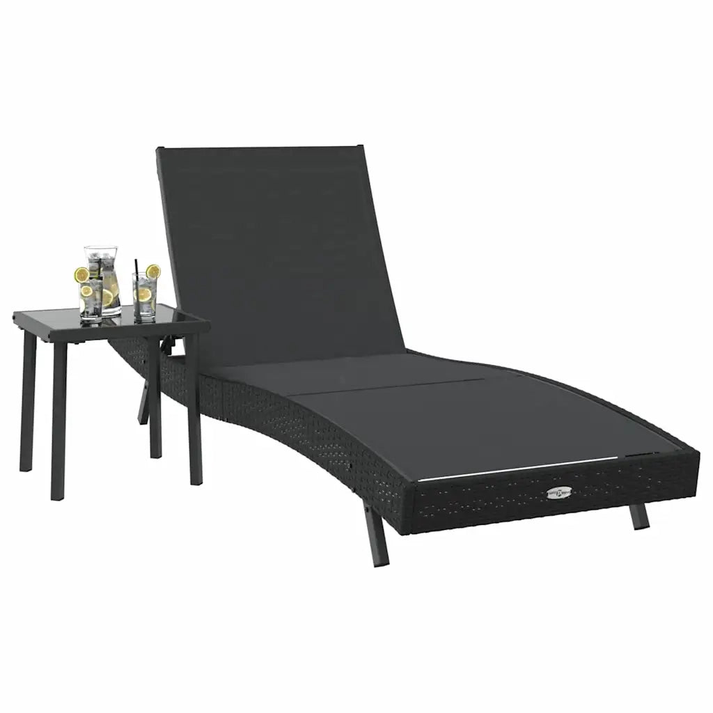 Lettino da sole 2 pcs Nero polyrattan