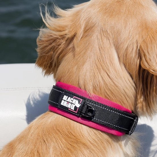 Comfort Halsband Superzachte neopreen gevoerde halsband per cani di tutte le razze - Resistente all'acqua e riflettente (piccolo, rosa/nero)