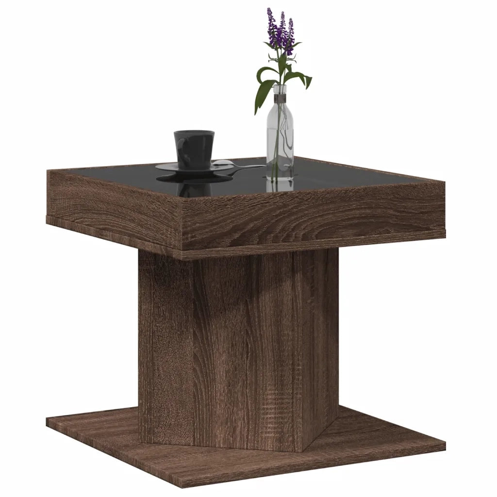 Tavolino salotto | Tavolino da caff¨¨ | Tavolino da Soggiorno con LED Rovere Marrone 50x50x45 cm Multistrato