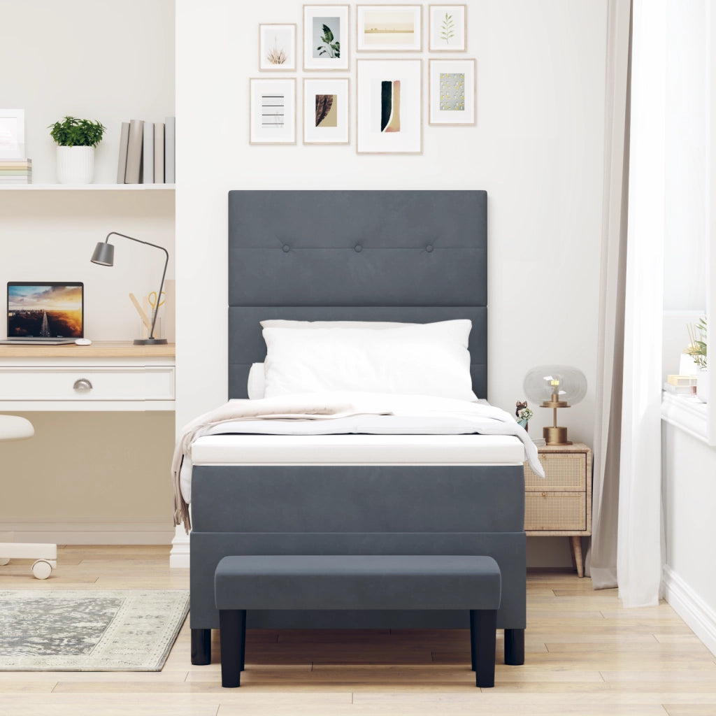 Letto Box Spring con Materasso e Panchina Grigio Scuro 100x200 cm Velluto