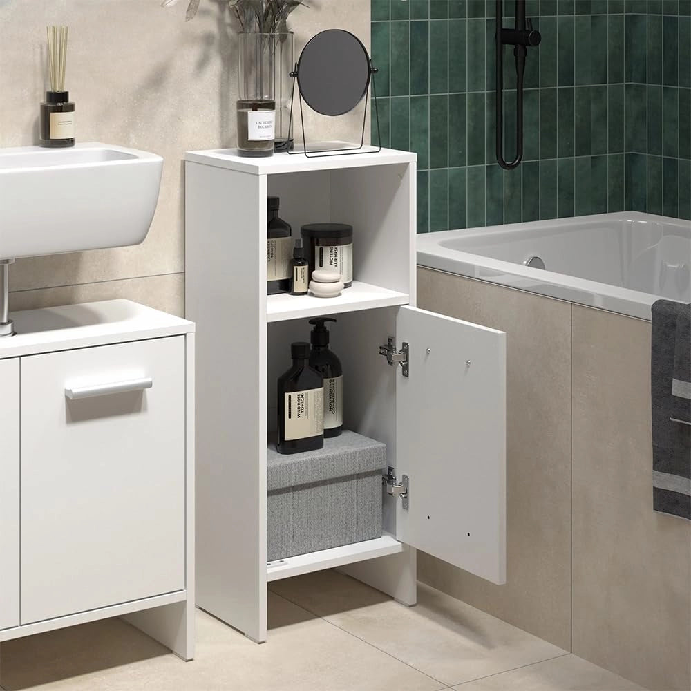 Set di mobili da bagno Karli, Bianco, 63.8 cm, composto da mobile sottolavabo, specchiera e colonna alta