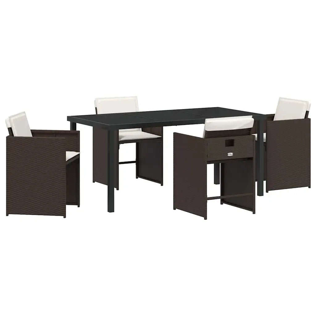 Set da Pranzo per Giardino con cuscino 5 pcs Marrone polyrattan