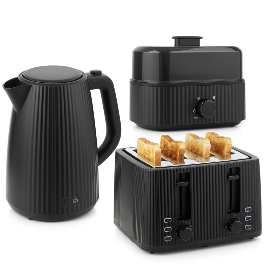 Set Colazione Elettrico - Xylo - Bollitore 1,7L + Tostapane 4 Fette + Cuociuova 6 Uova Nero