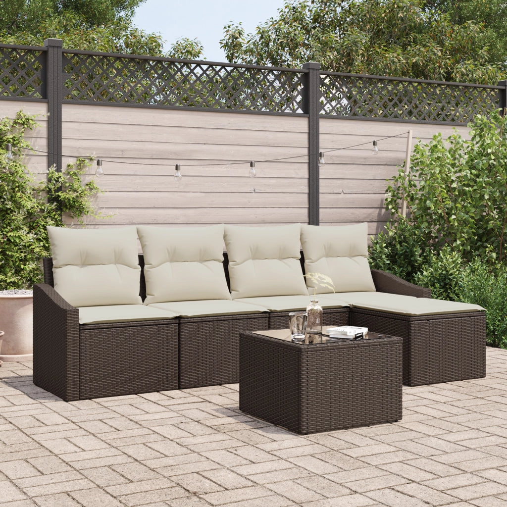 Set Divano da Giardino 5 Pezzi con Cuscini Grigio Polirattan