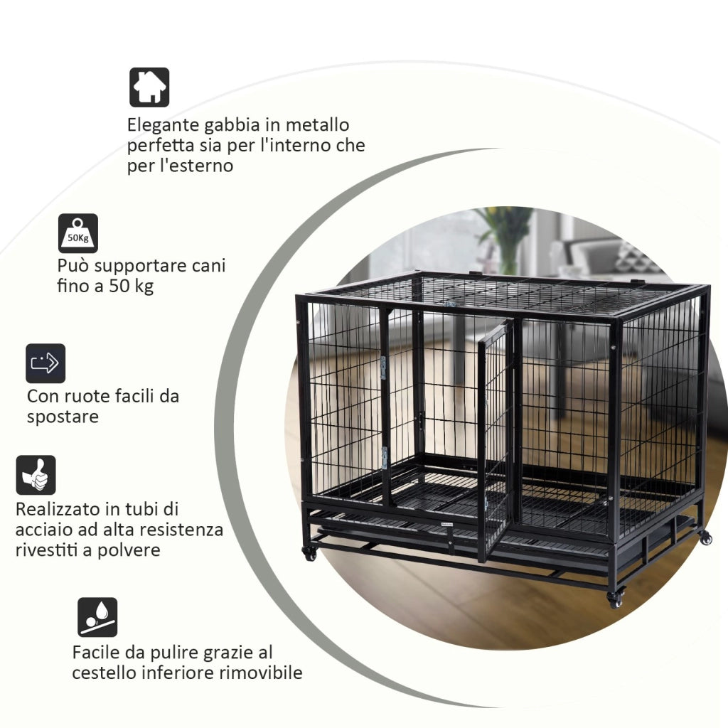 EasyComfort Gabbia Box per Cani Cuccioli da Interno Esterno con Rotelle 92×62×75cm