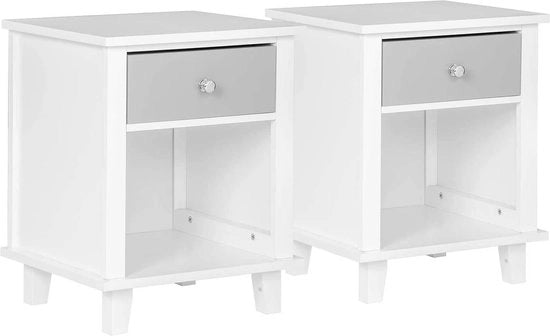 Set di 2 Cassetti da Notte in Legno con Ante - Cassettiera/Biblioteca - Per Camera da Letto & Salotto - MDF - Bianco - 40x34x50 cm