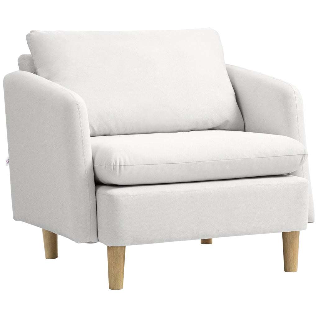 Poltrona da Salotto Moderna in Tessuto con Seduta Ampia e Imbottitura Spessa, 90x86x91 cm, Crema