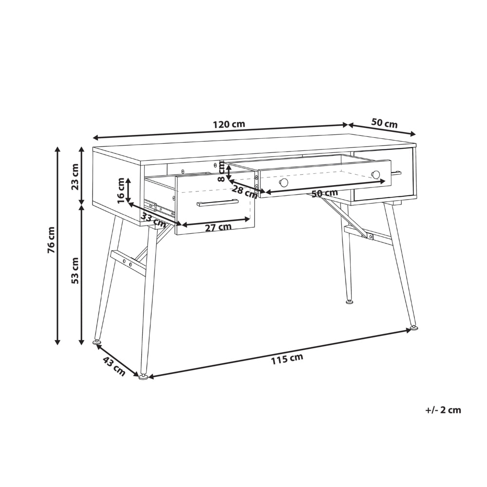Scrivania da ufficio per casa in truciolato bianco con gambe in ferro 120 x 50 cm con 3 cassetti stile retrò