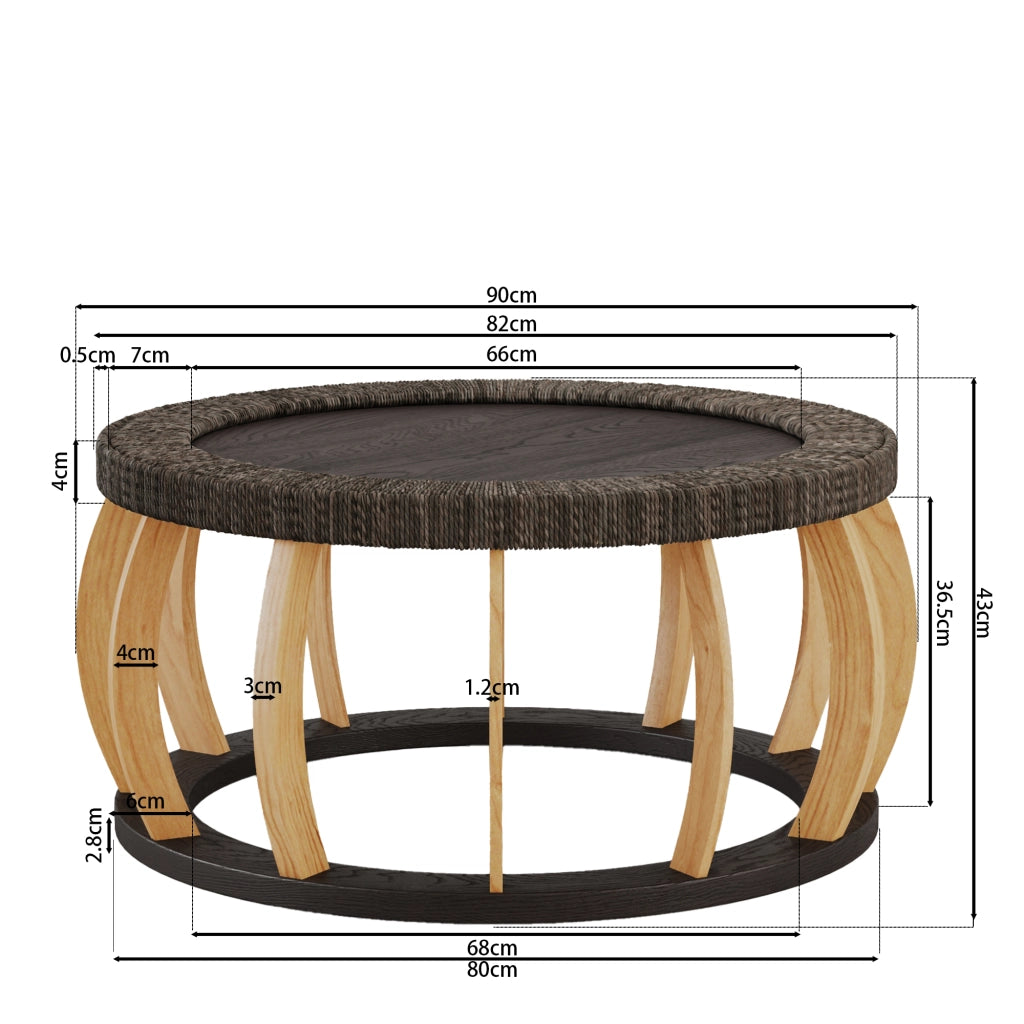 TAVOLO DA CAFFÈ ROTONDO 90x90x43 cm Nero Marrone in Legno Massello e MDF