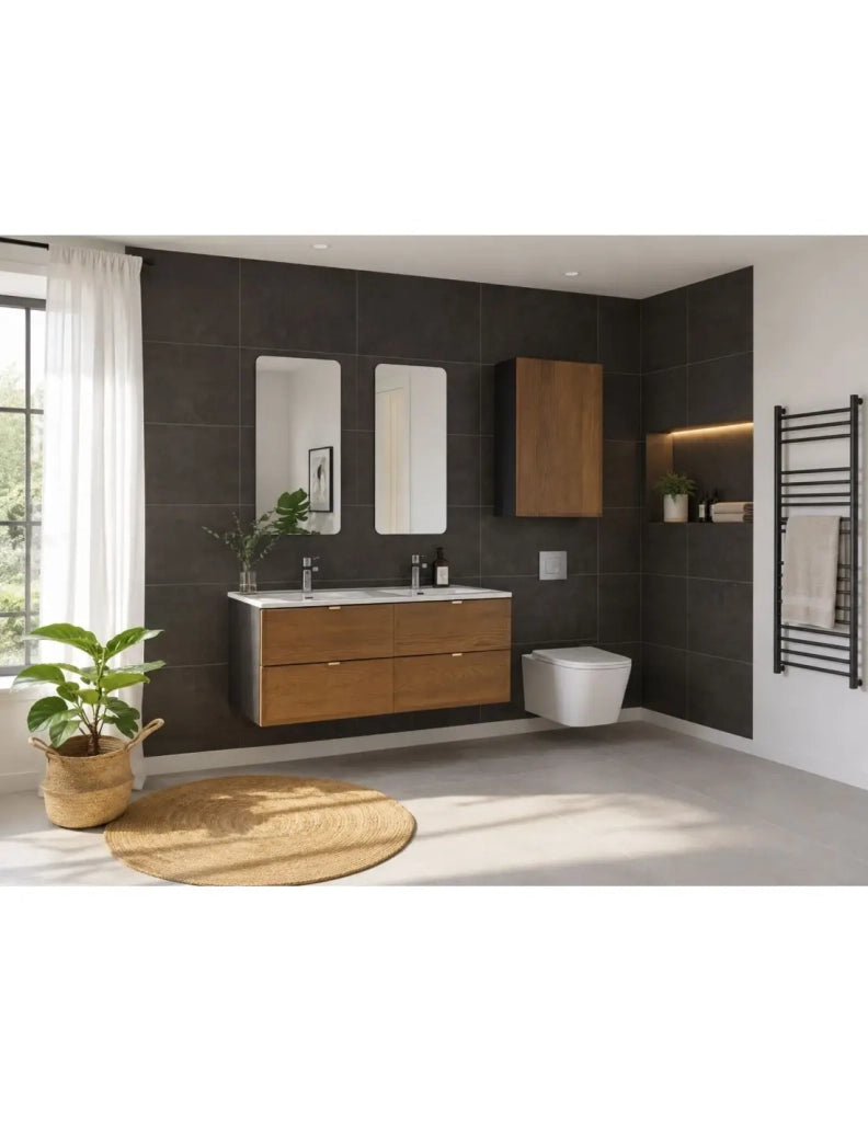 Specchio da bagno rettangolare 40 x 80 cm con angoli arrotondati e LED IP44