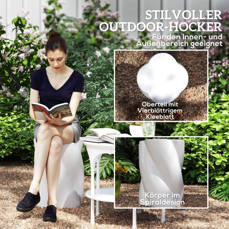 Sgabello a spirale in ceramica resistente alle intemperie con coperchio per giardino e patio bianco