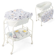 Fasciatoio per bambini con mini vasca da bagno cuscinetto in PVC, Stazione di cambio pannolini per neonati Bianco-Fasciatoi
