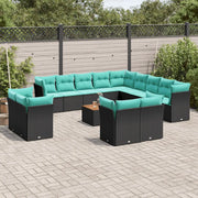 Set Divani da Giardino 14pz con Cuscini in Polyrattan Nero