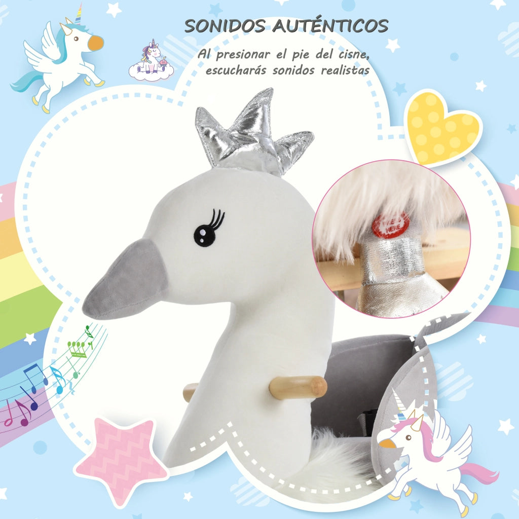 Dondolo Cigno per Bambini con Sonido ¨C zephmum ¨C Grigio Bianco 60x33x59 cm