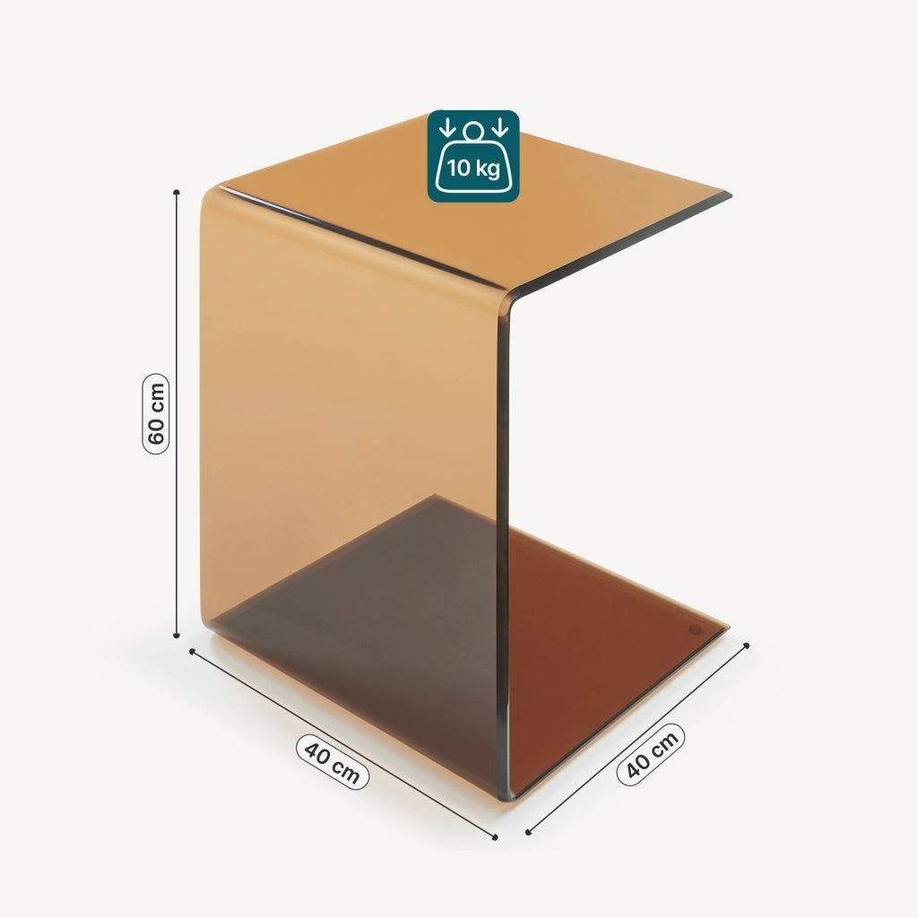 Tavolino Laterale Trölmapilu a Forma di C in Vetro 60 x 40 x 40 cm - Marrone [en.casa]