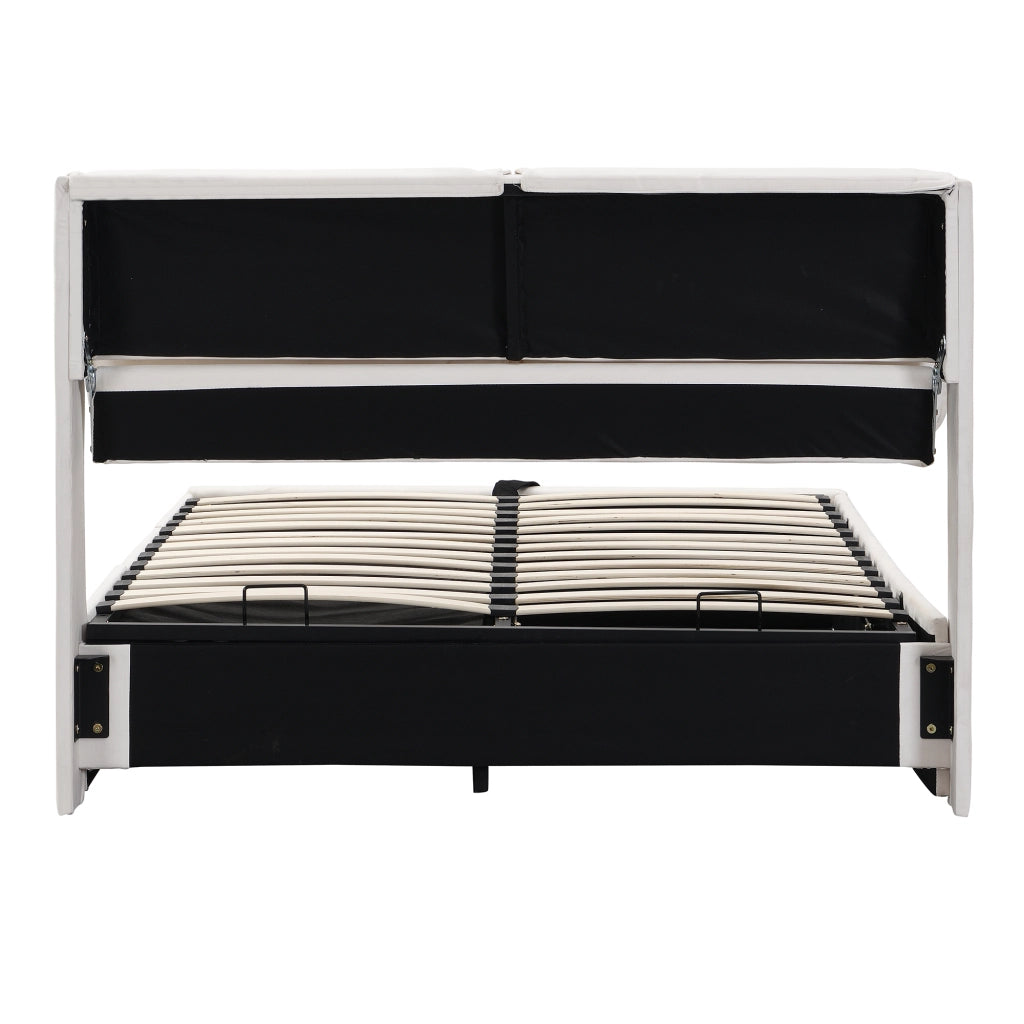 Letti contenitori 140x190 cm; contenitore idraulico e 3 cassetti; velluto; beige (Senza materasso)