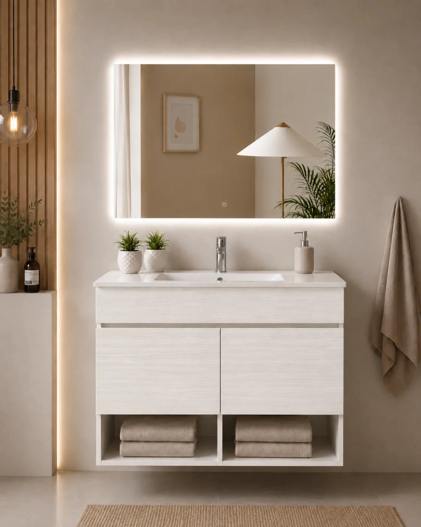 Mobile bagno sospeso con lavabo ORIGENBATH NEBARI con ante 80x45 cm bianco