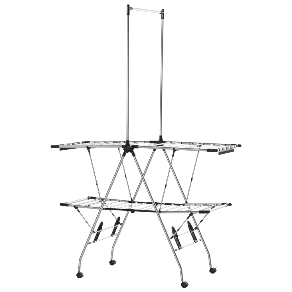 Asciugabiancheria Stendibiancheria Pieghevole con Ruote ¨C Zephmum ¨C Argento Nero 138.5x63x208 cm
