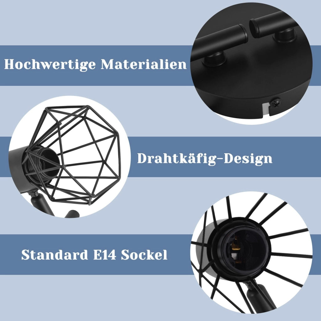 ZMH Lampada da soffitto 4 faretti orientabili 350° stile industriale retrò nero metallo E14 per soggiorno cucina
