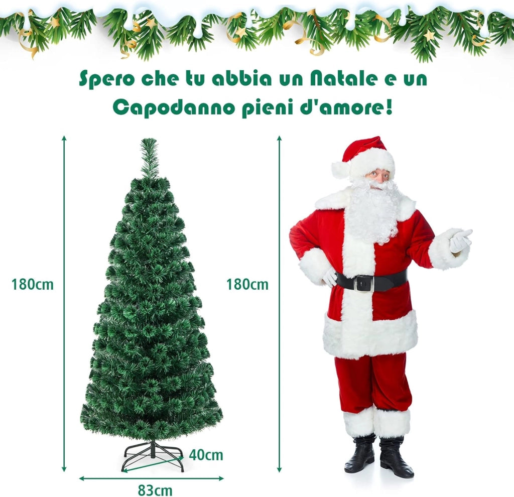 Albero di Natale Illuminato Albero di Abete Artificiale, con Fibra Ottica Cambia Colore, Verde (180cm)