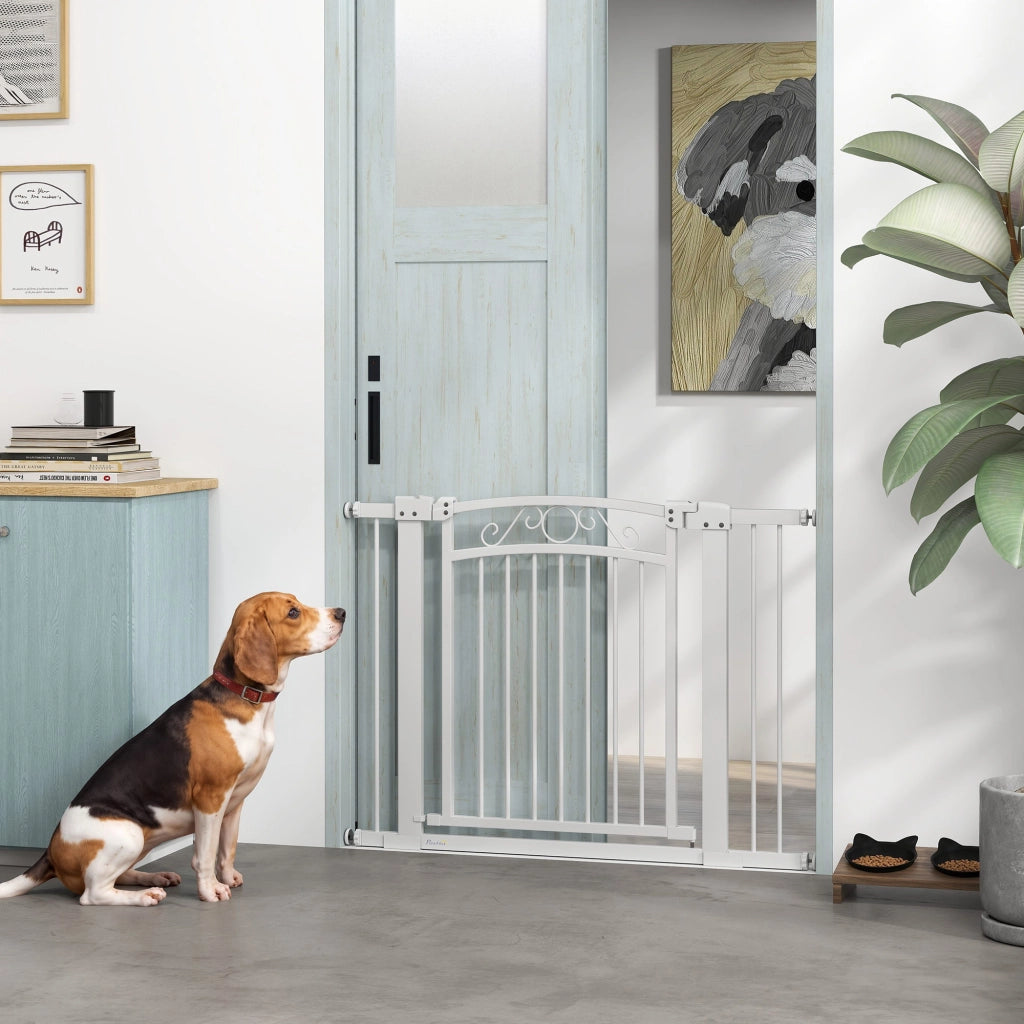 Porta per Cani Regolabile 76-104 cm con Estensioni ¨C Zephmum ¨C Bianco