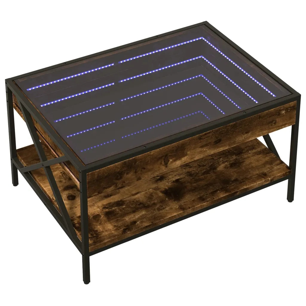 Tavolino da Salotto con LED Infinity-Tavolino da soggiorno Rovere Fumo 70x50x38 cm