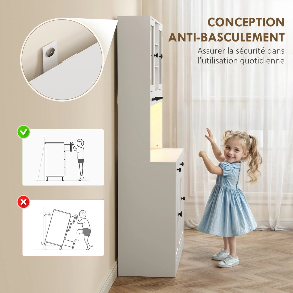 Armadio con ante scorrevoli, cassetto e illuminazione LED ¨C zephmum ¨C Bianco