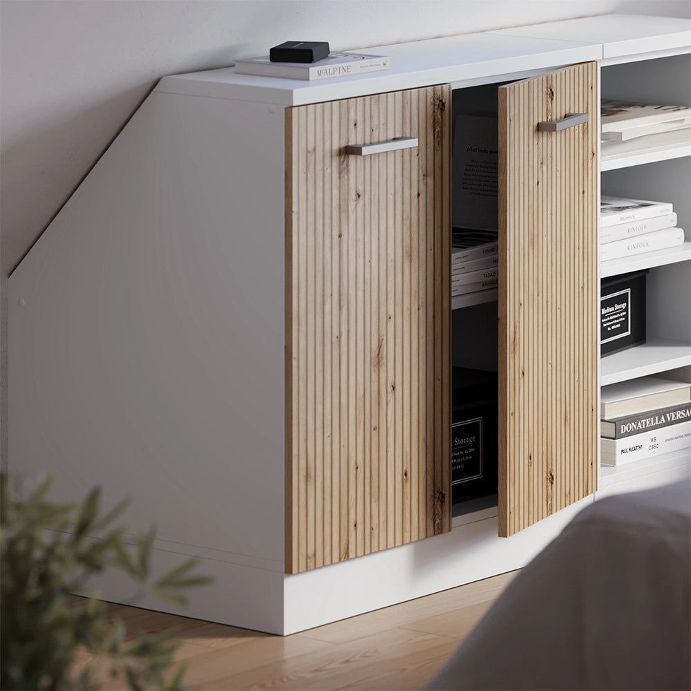 Mobile cucina sottotetto R-Line Rovere artigianale/Bianco 80 cm con 2 porte, carcassa 60 cm profondità Vicco