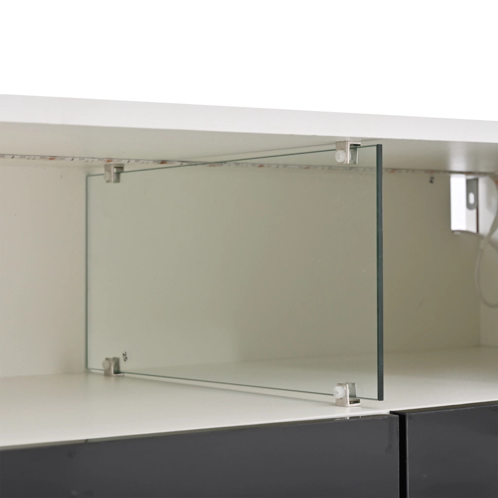 Mobile TV 180x38.5x45cm - Zephmum - Lucido LED 2 cassetti 2 ante per TV 80 pollici Bianco e Nero