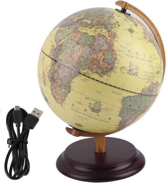 Globus Educativo Antico con Luce Rotativo per Apprendimento - Decorazione da Scrivania Scuola - 25CM.