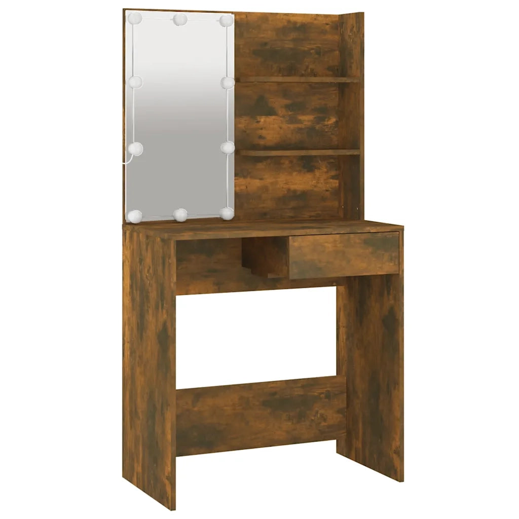Toeletta | Tavolo da Trucco con LED Rovere Marrone 74,5x40x141 cm