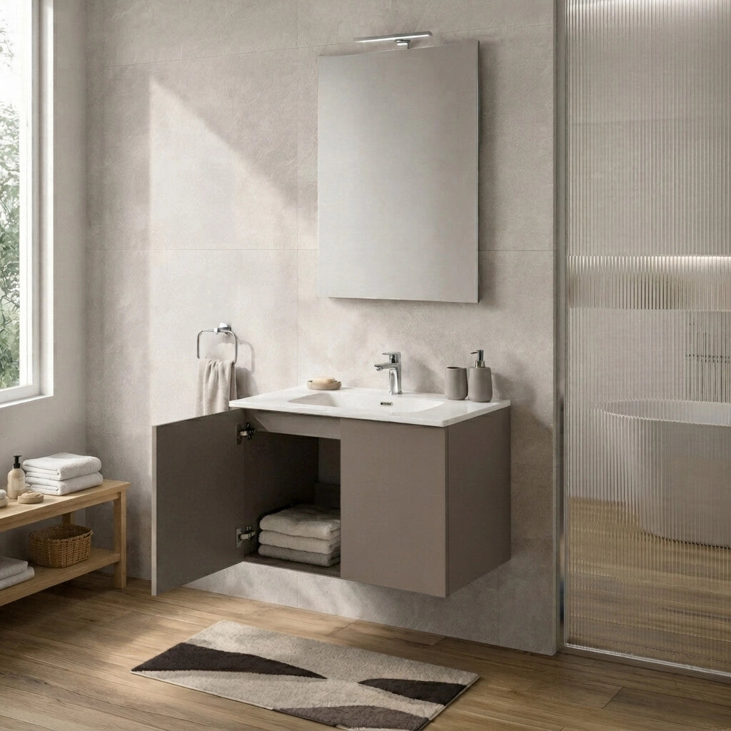 Mobile bagno sospeso 70 cm tortora due ante e lavabo Tierra