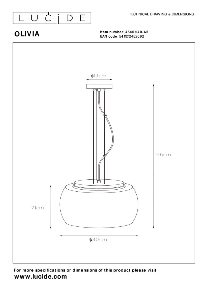 Sospensione OLIVIA vetro fumé nero 3xE27 40W Lucide