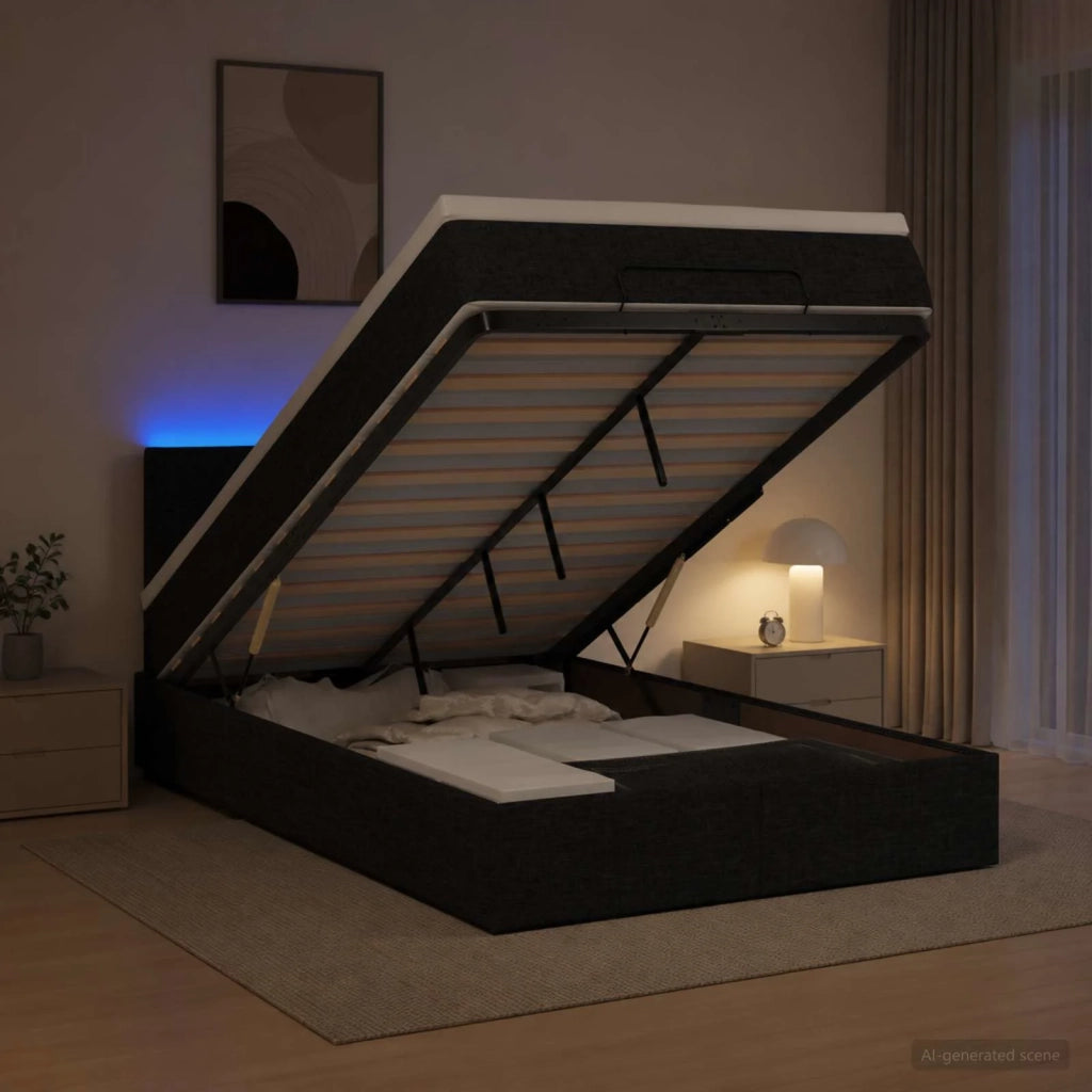 Letto Ottomano con Materasso e LED Nero 120 x 190 cm Tessuto 3456810