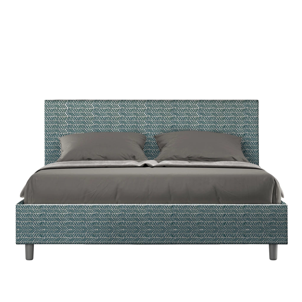 Letto Matrimoniale 160x200 cm con Rete e Contenitore Giroletto con Alzata Comoda Imbottito in Tessuto Aragona Adele Blu