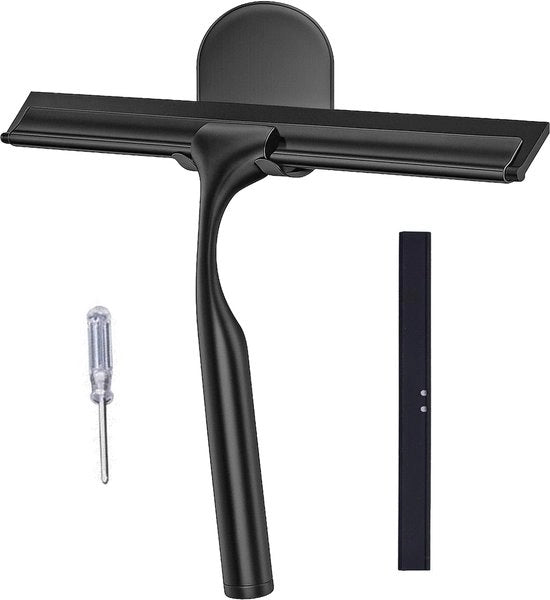 Douchewisser in acciaio inossidabile, con 1 gancio metallico e 2 lamelle in gomma per la pulizia delle porte doccia, superfici bagno, finestre e vetri auto