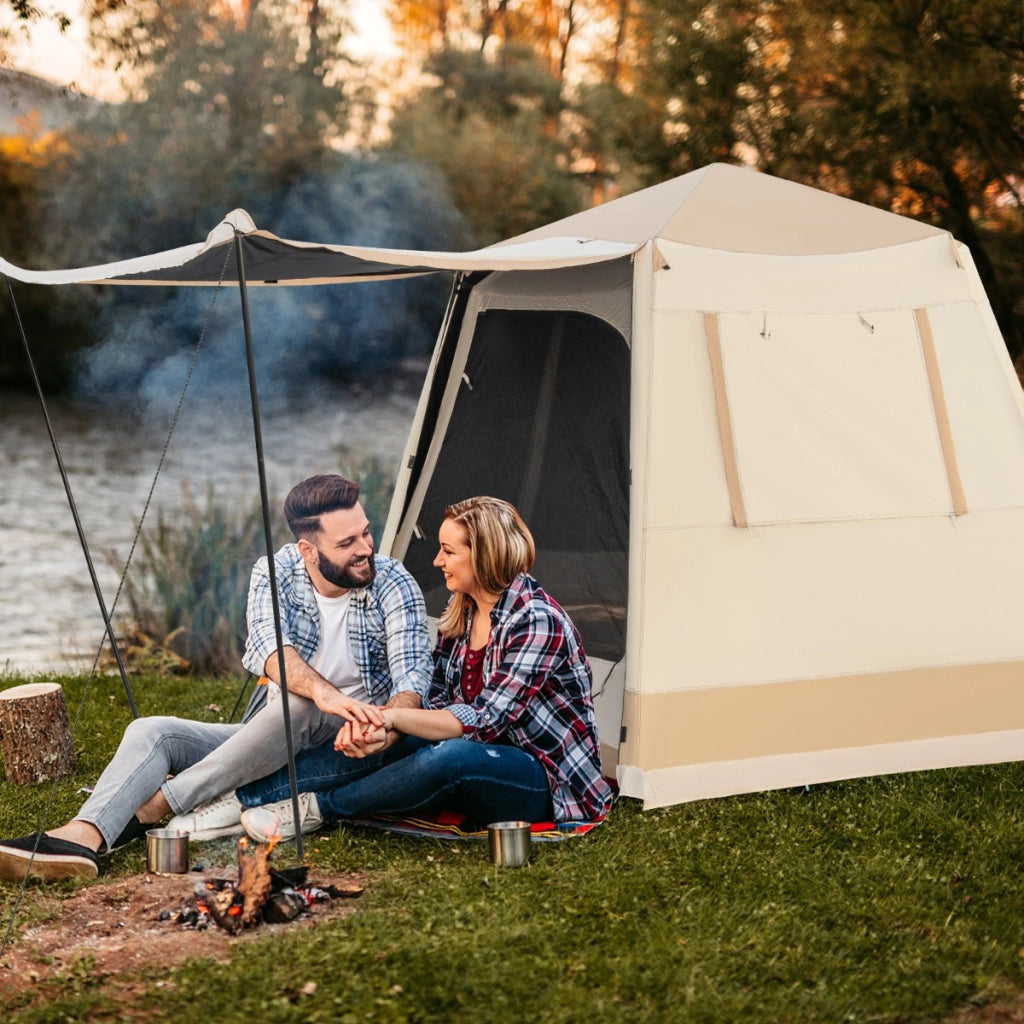Tenda da campeggio pieghevole con supporto automatico telo antipioggia e antivento, Tenda a doppio strato 330x270x200cm-Tende
