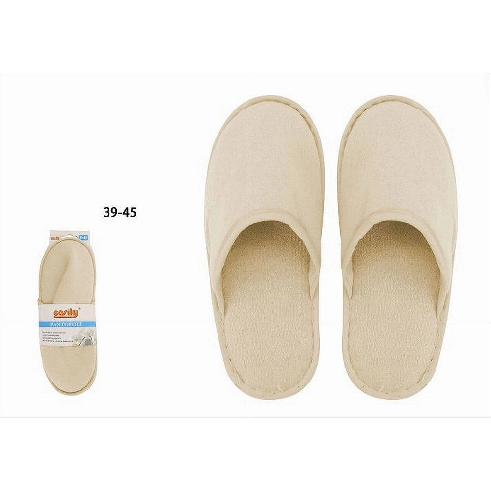 Trade Shop - Coppia Pantofole Ciabatte Bagno Chiuse Tessuto Beige Taglia 39-45 Stanza 79693 -