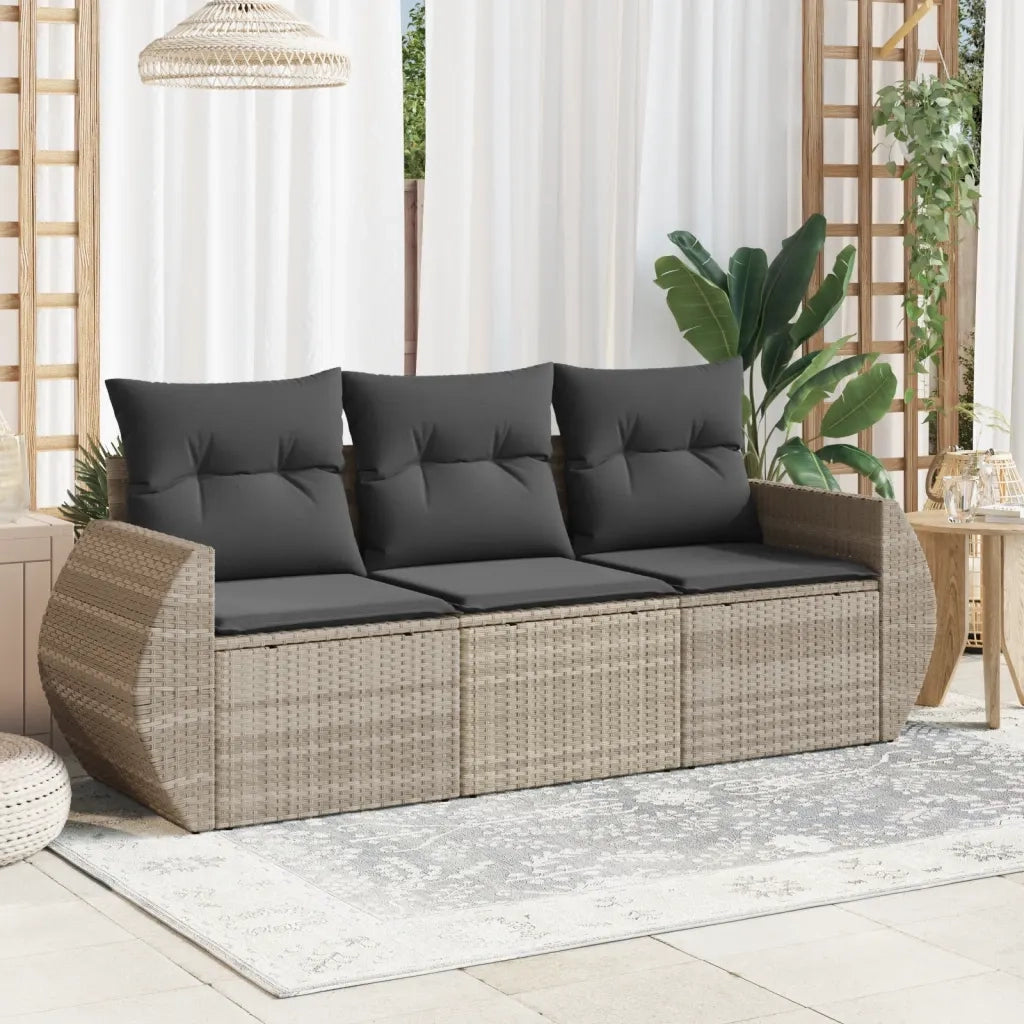 Set Divano da Giardino 3pz con Cuscini-Sofa da Giardino-Divanetto da esterno Grigio Chiaro Polyrattan 974242