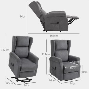 Poltrona relax elettrica con alzapersona, reclinabile, effetto lino, grigio scuro