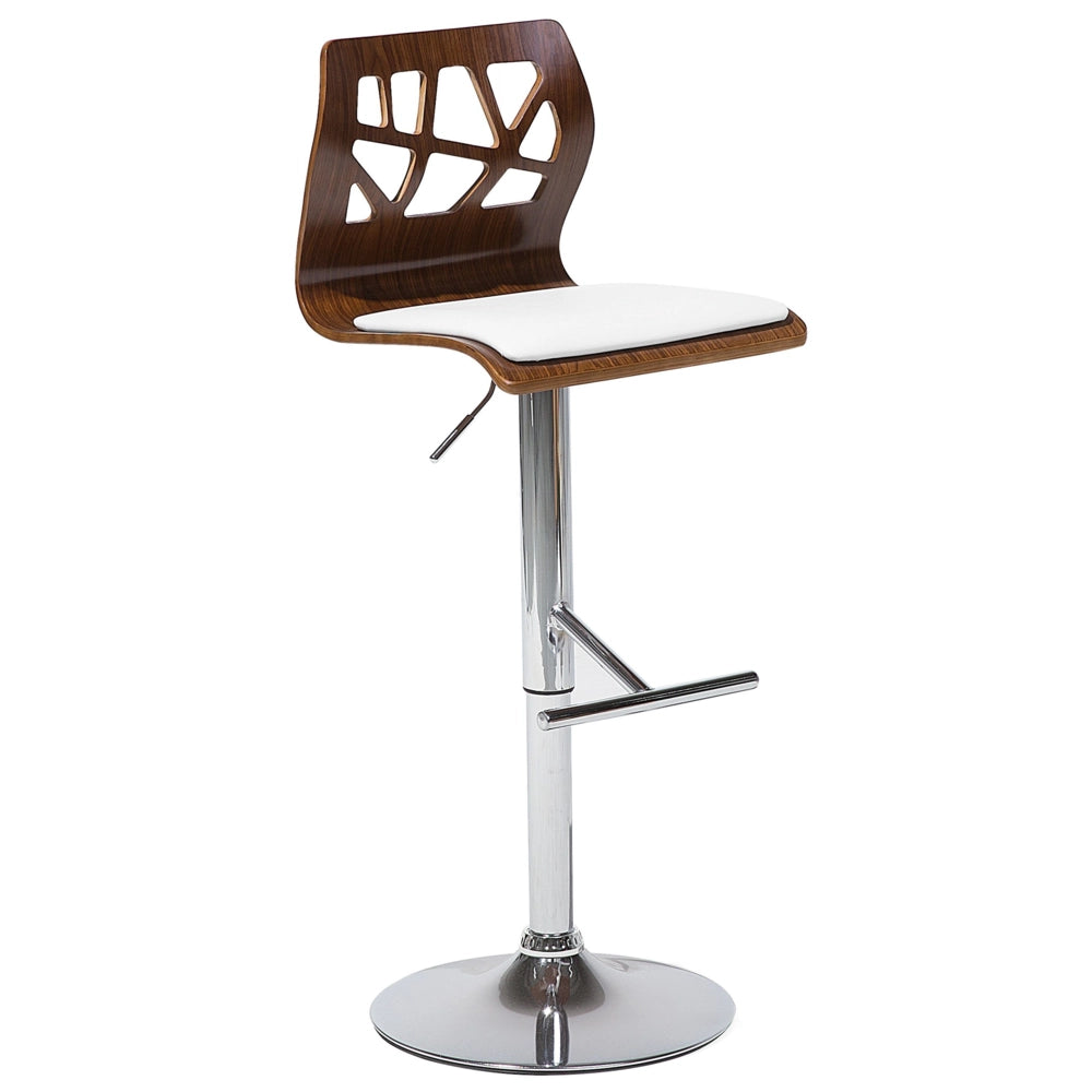Set di 2 sgabelli da bar in ecopelle bianco e legno scuro Girevole Alzata a Gas Regolabile in Altezza Moderno