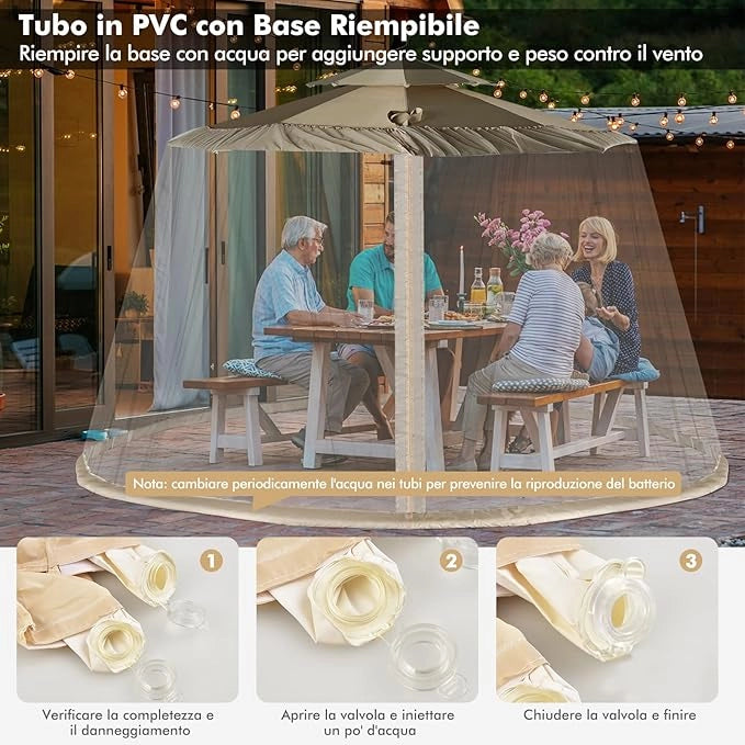 Zanzariera per Ombrellone da Esterno, Zanzariera Regolabile da Patio con 2 Porte a Doppia Cerniera, Rete per Copertura Ombrellone, 12,5 x 2,3 m
